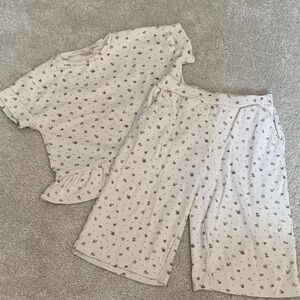 Kids Neutral Floral 3-piece Set - Soft Cream Tee + Culottes + Shorts